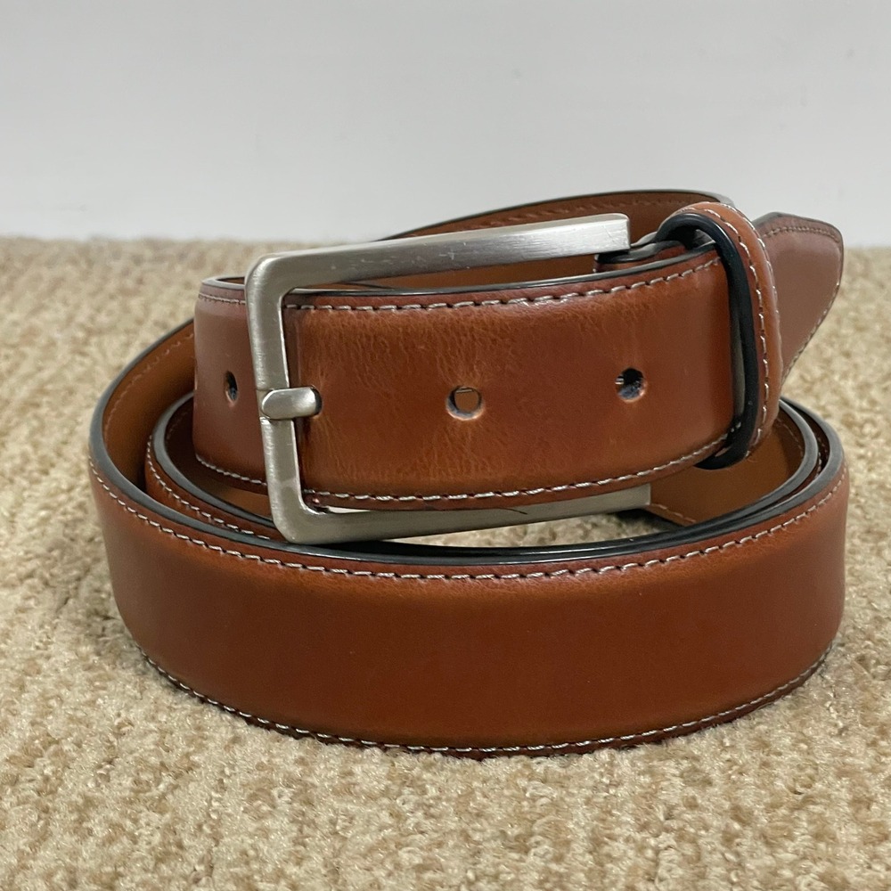 Duchamp London Leather Belt Mens 42 Brown Contrast Stitch Silver Buckle 16518‎